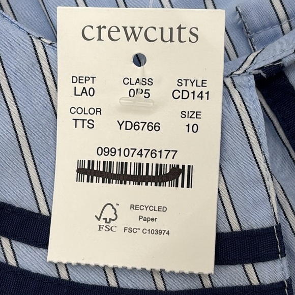 Crewcuts Girls tipped collared top poplin tranquil tide stripe size 10 NWT CD141 - Picture 6 of 10